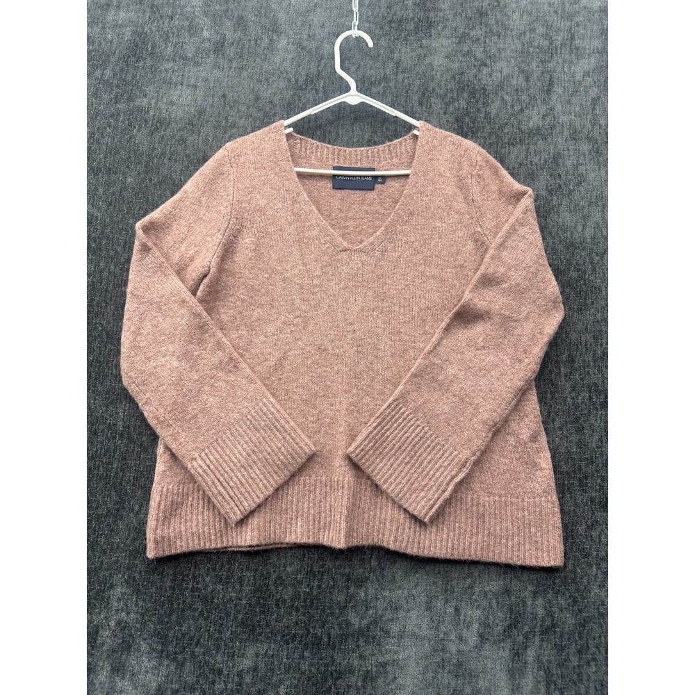 Calvin Klein‎ Sweater Womens Large Pink Cashmere Tight Knit V-Neck Long Sleeve